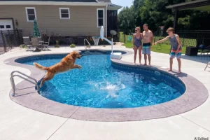 Pool-with-dog-jumping-in-it-by-Prestige-Pools-of-NC